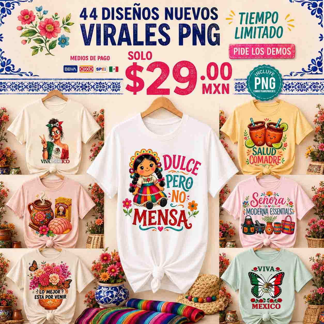 Tradiciones Mexicanas PNG – 44 Diseños Virales para DTF y Sublimación