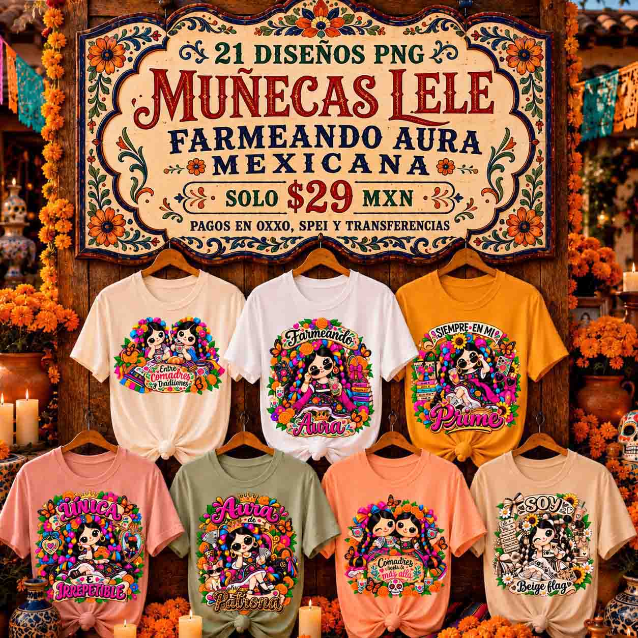 Muñecas Lele Farmeando Aura Mexicana – 21 Diseños PNG