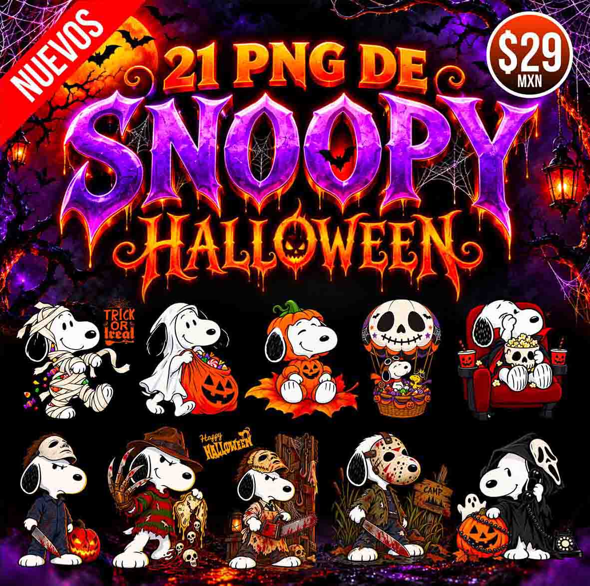Snoopy Halloween – 21 Diseños PNG para DTF y Sublimación