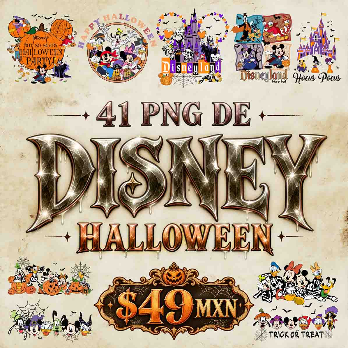Disney Halloween – 41 Diseños PNG para DTF y Sublimación
